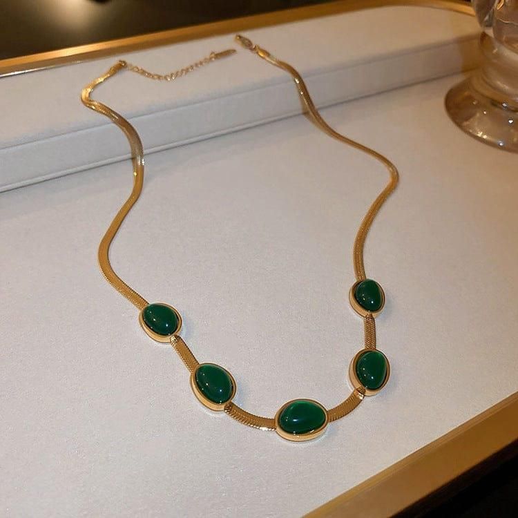 Oval Green Crystal Pendant Necklace + Free Bracelet